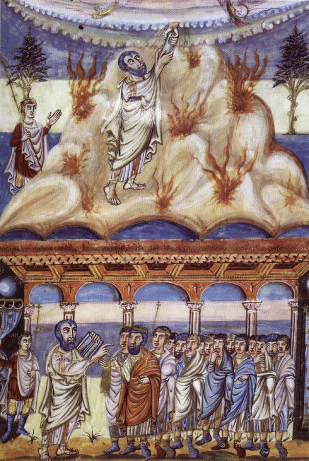 Moses Receives the Tablets of the Law,from the Moutier-Grandval Bible